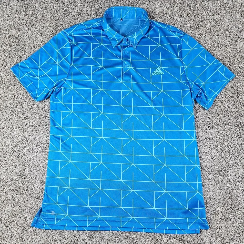 Adidas Golf Polo Shirt Mens Large Blue Geometric Abstract Stretch Athleisure